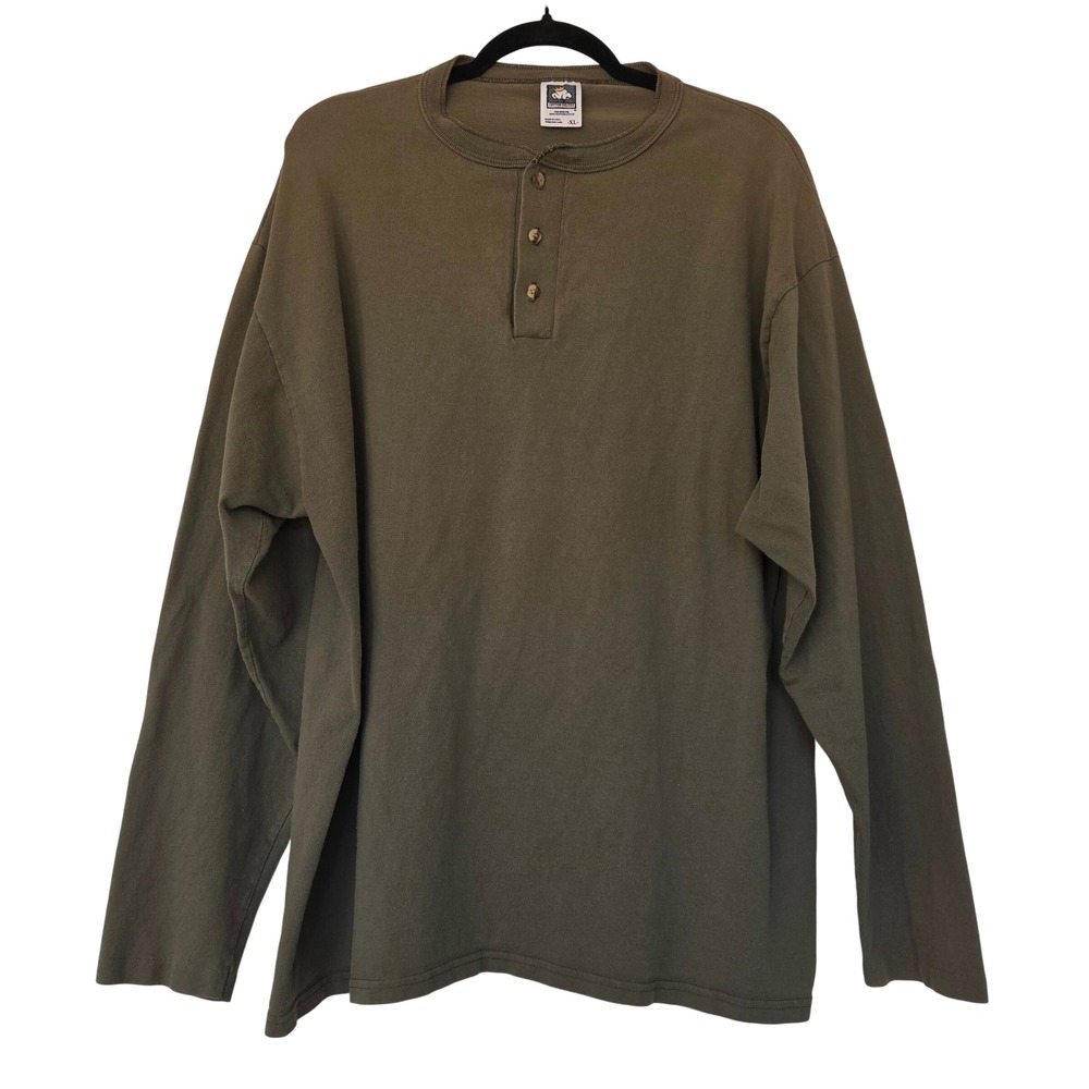 Vintage Cotton Deluxe Mens Henley Long Sleeve Shirt XL Olive Green Made in USA